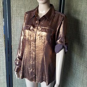 Calvin Klein bronze roll sleeve blouse, S